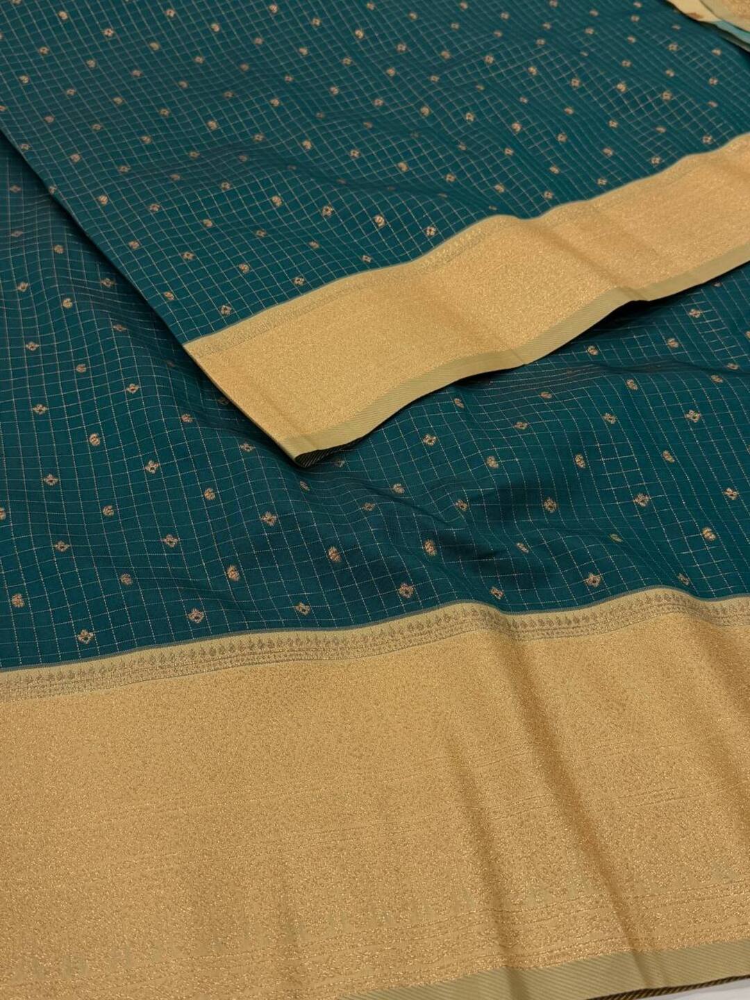 Teal Green Cotton Silk Saree