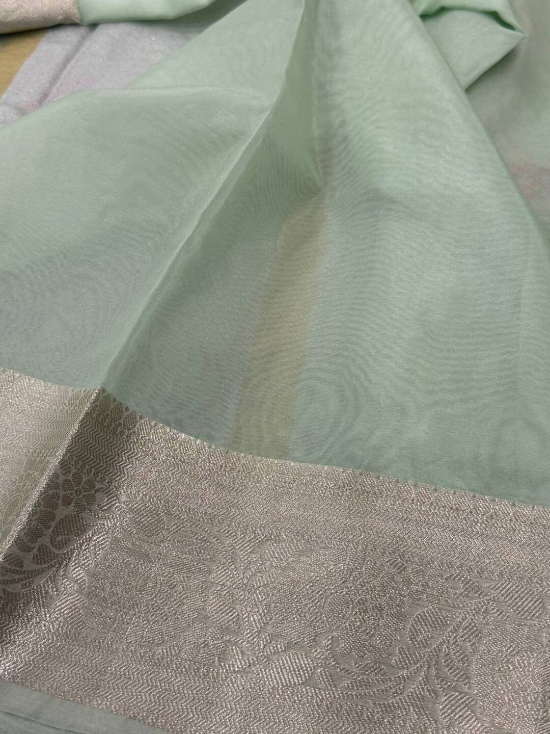 Mint Green Floral Organza Saree
