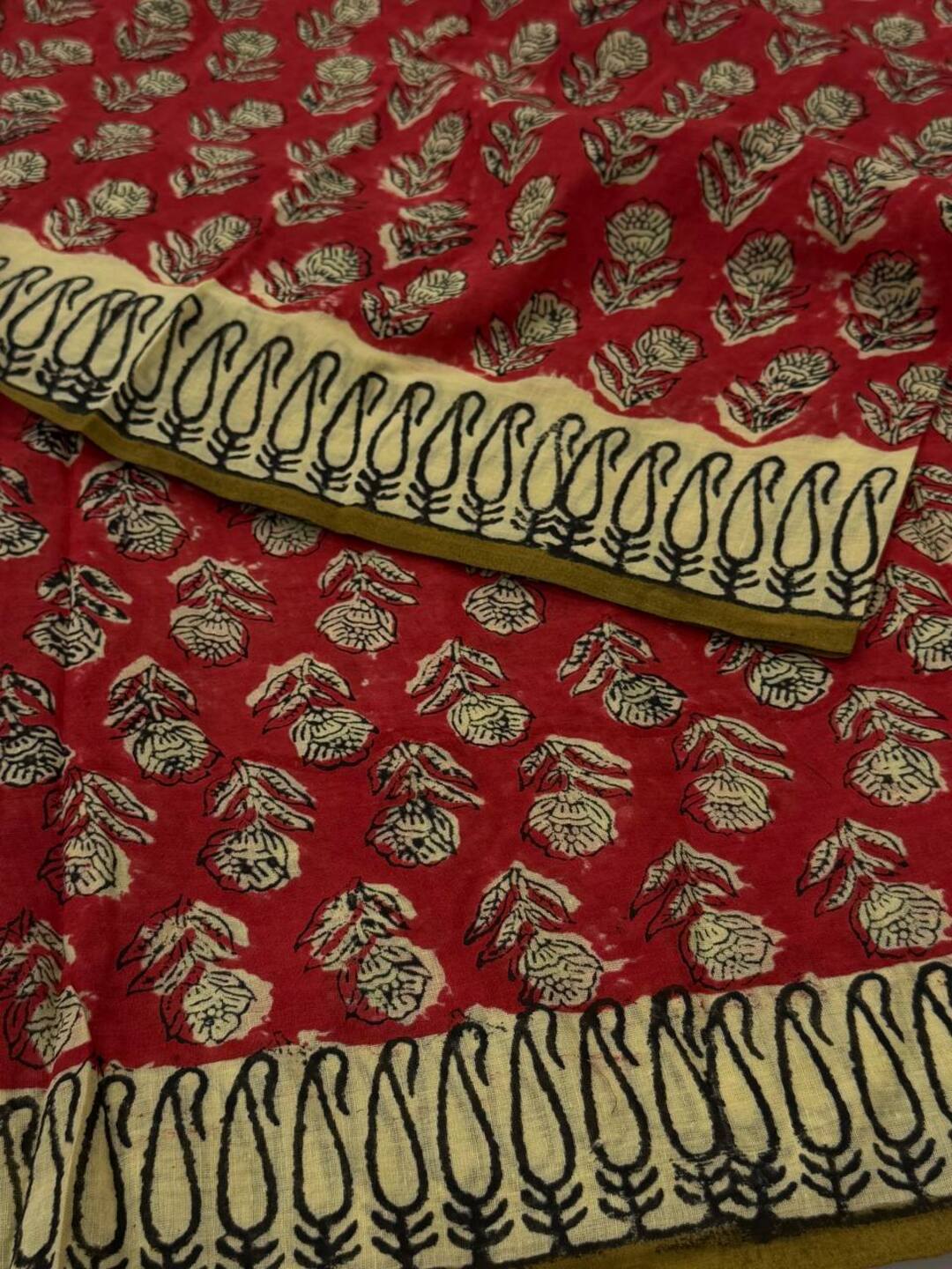 Red Printed Soft Cotton Saree