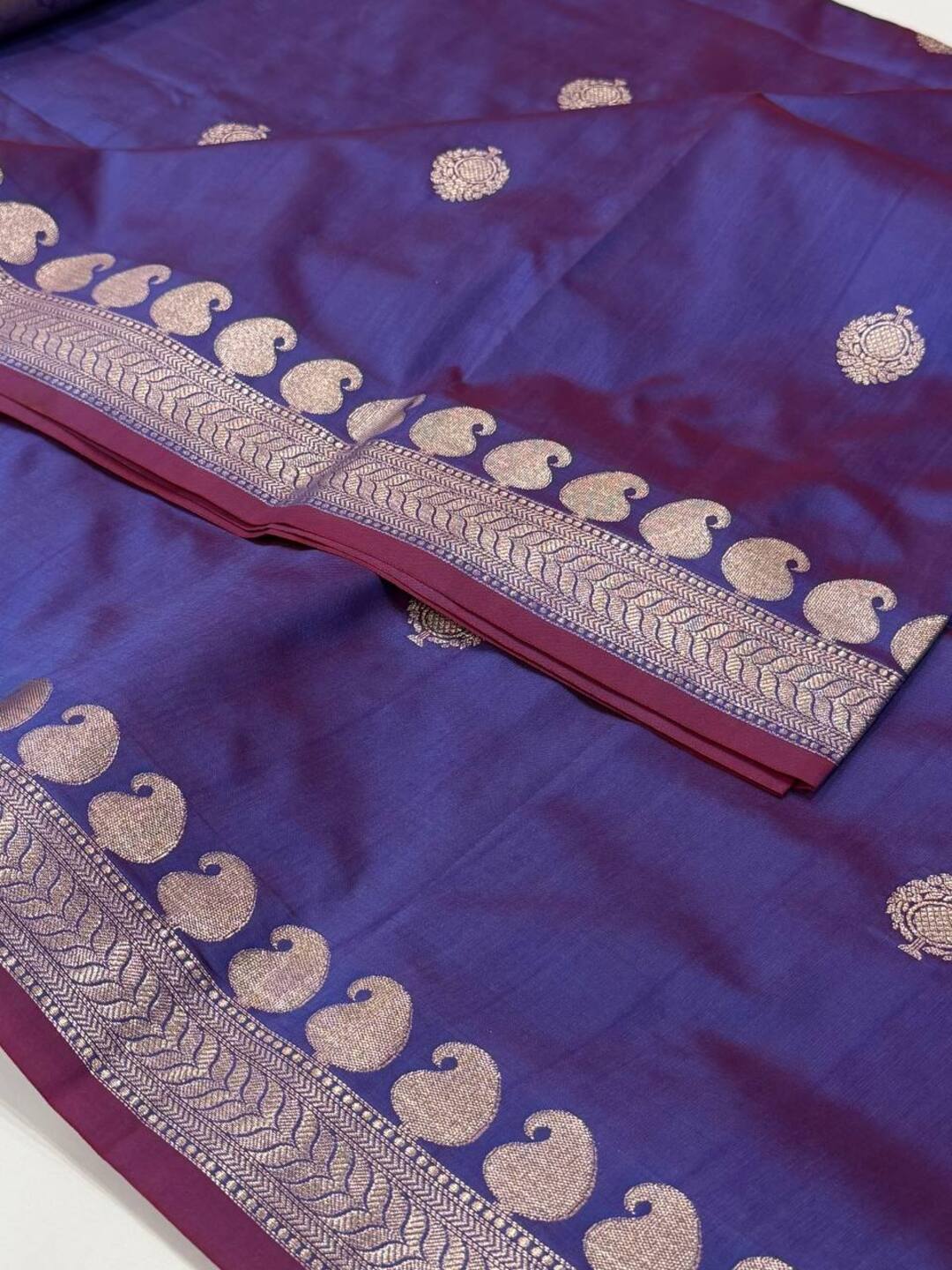 Bluish Purple Cotton Silk Saree