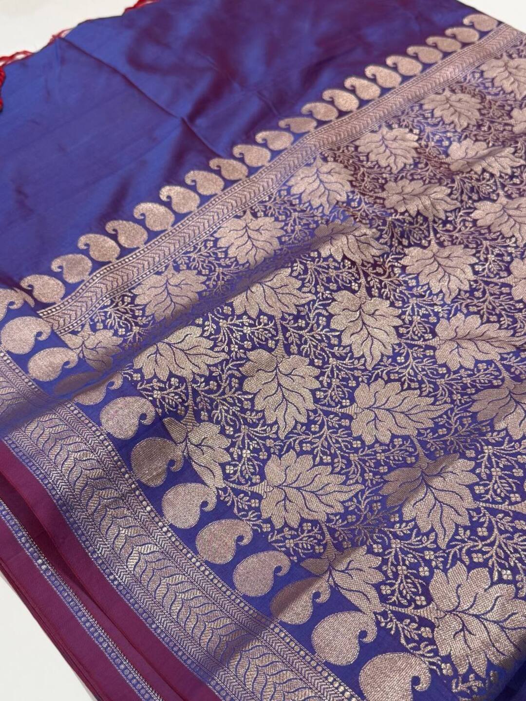 Bluish Purple Cotton Silk Saree