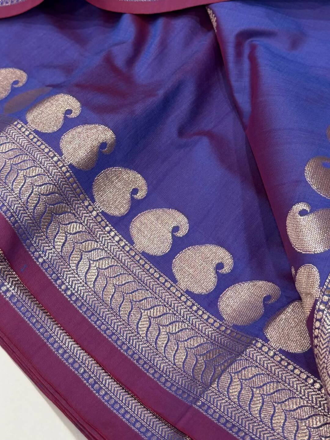Bluish Purple Cotton Silk Saree