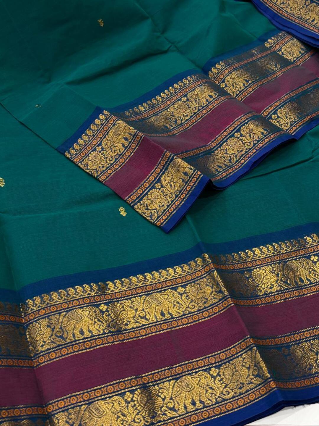 Peacock Green Chettinad Cotton Saree