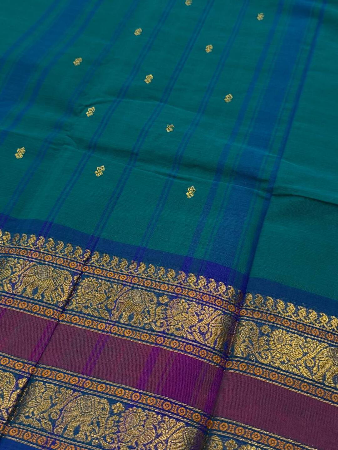 Peacock Green Chettinad Cotton Saree