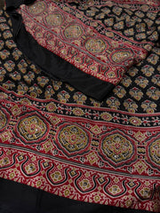 Black Ajrakh Mirror Printed  Satin Saree