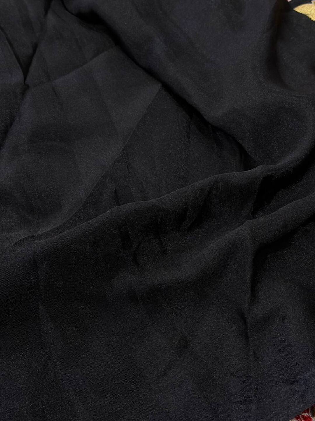 Black Ajrakh Mirror Printed  Satin Saree