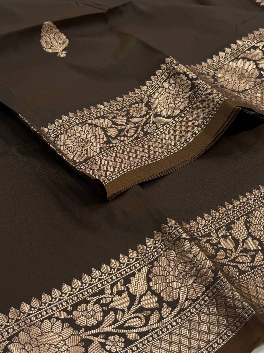 Dark Brown Cotton Silk Saree