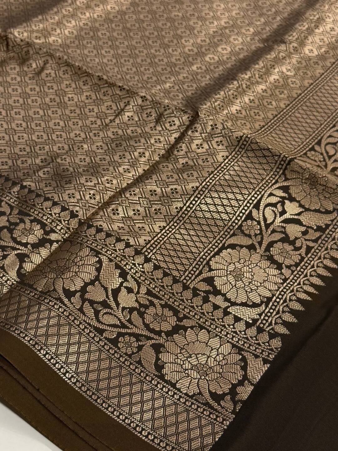 Dark Brown Cotton Silk Saree