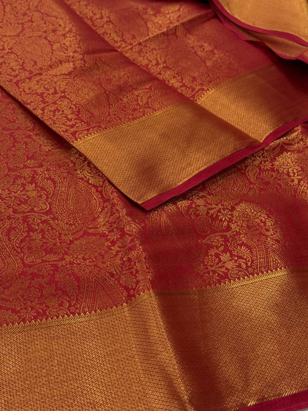Cherry Red Full Zari Chiffon Saree