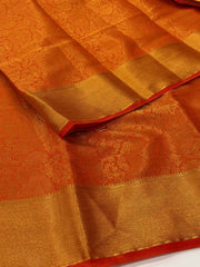 Golden Orange Red Full Zari Chiffon Saree