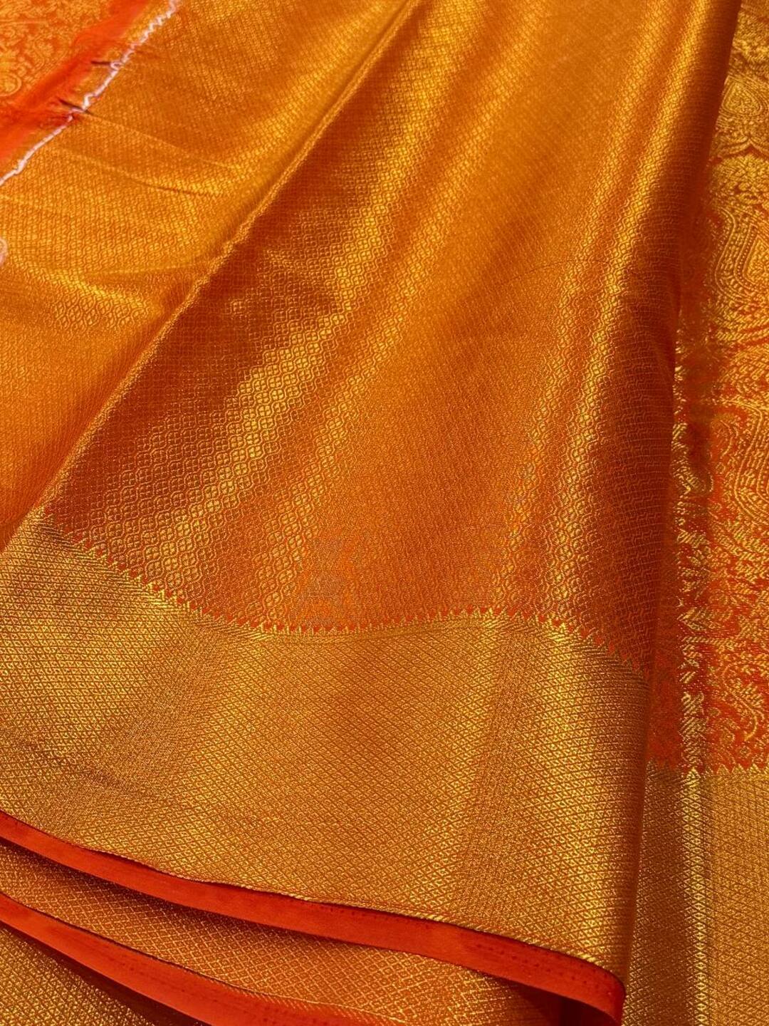 Golden Orange Red Full Zari Chiffon Saree