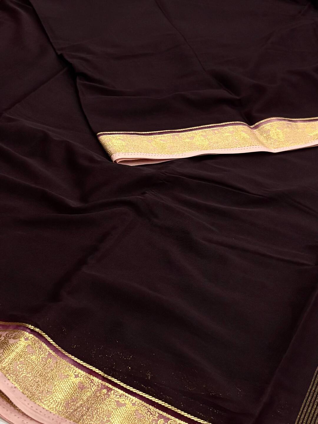 Royal Purple With Pastel Pink Chiffon Saree