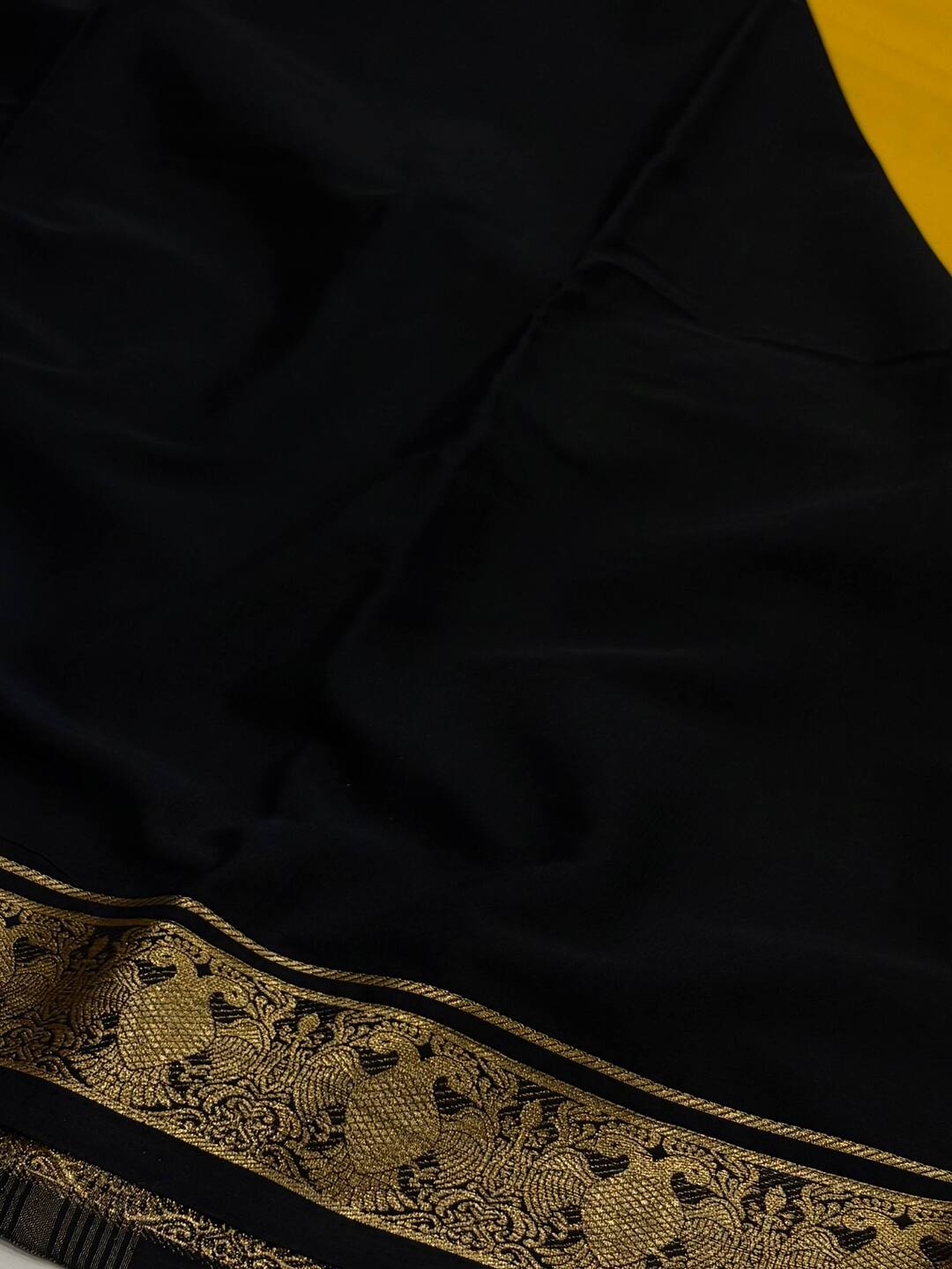 Yellow With Black Chiffon Saree