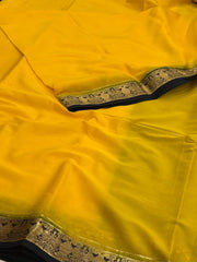 Yellow With Black Chiffon Saree
