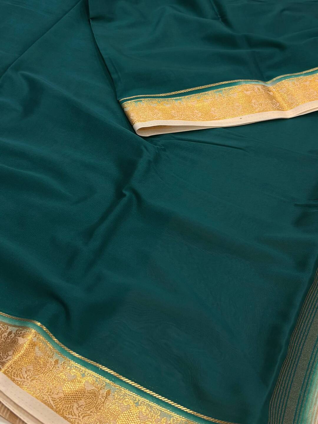Teal Green With White Chiffon Saree