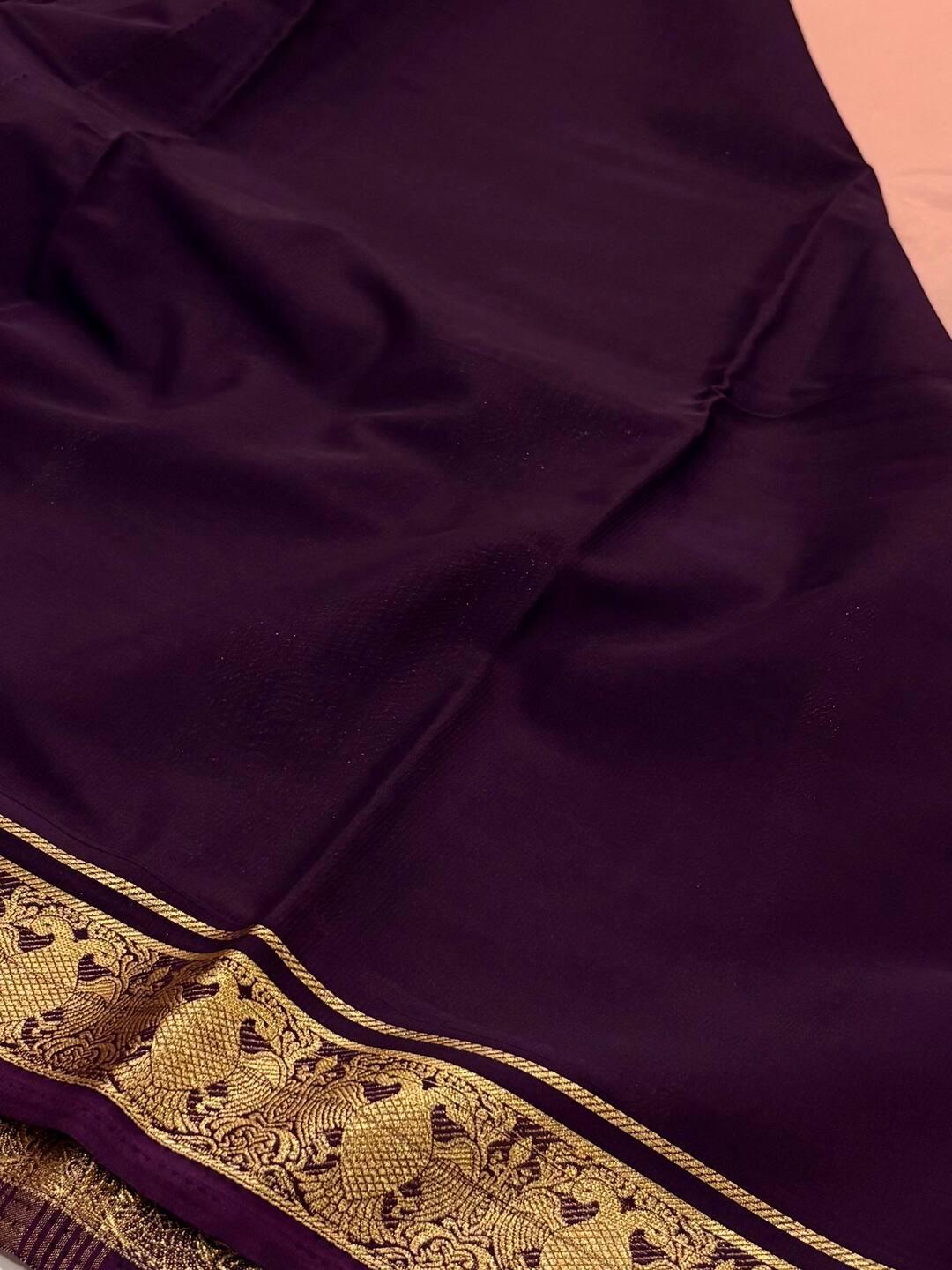 Pastel Pink With Royal Purple Chiffon Saree
