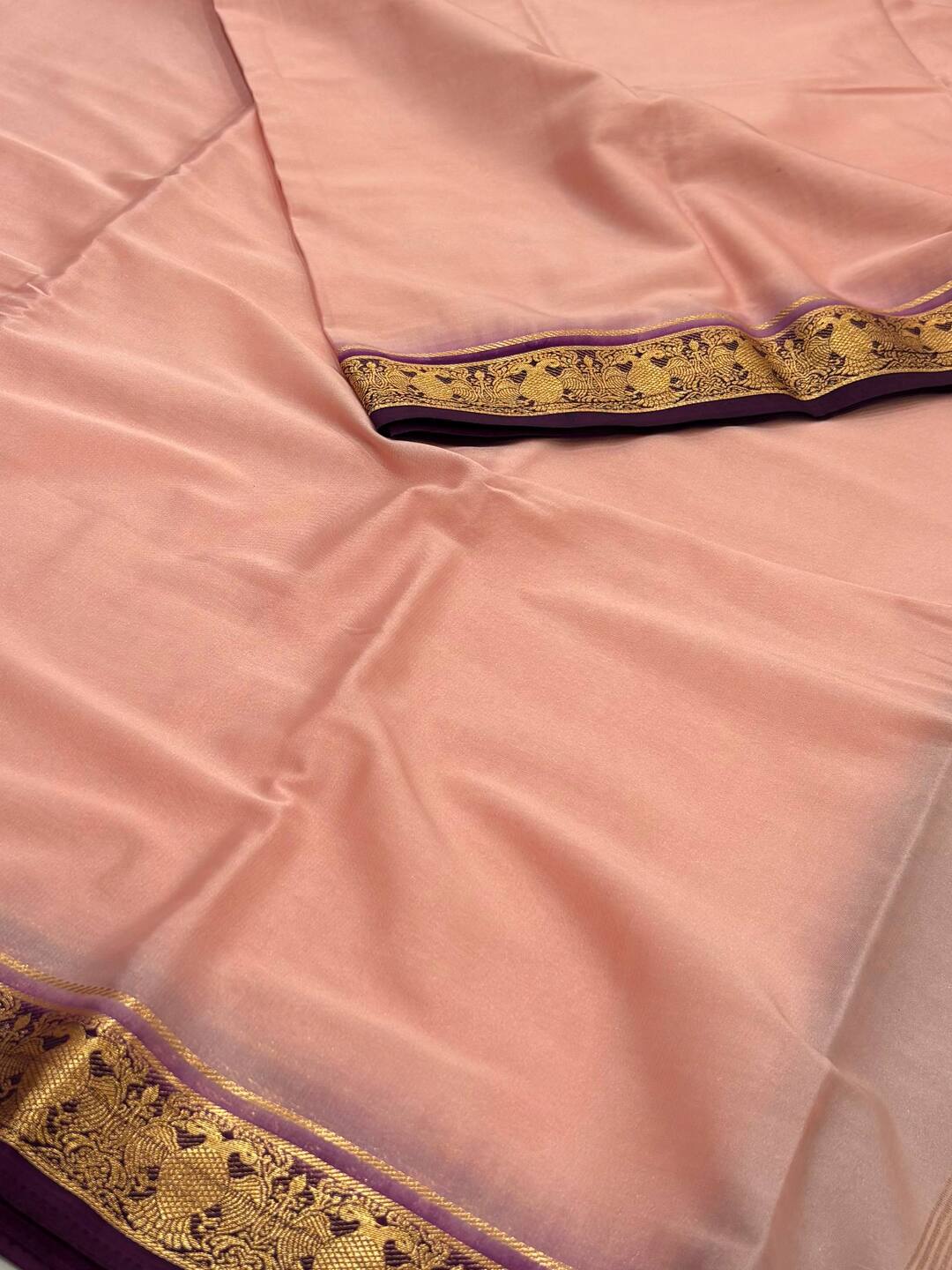 Pastel Pink With Royal Purple Chiffon Saree