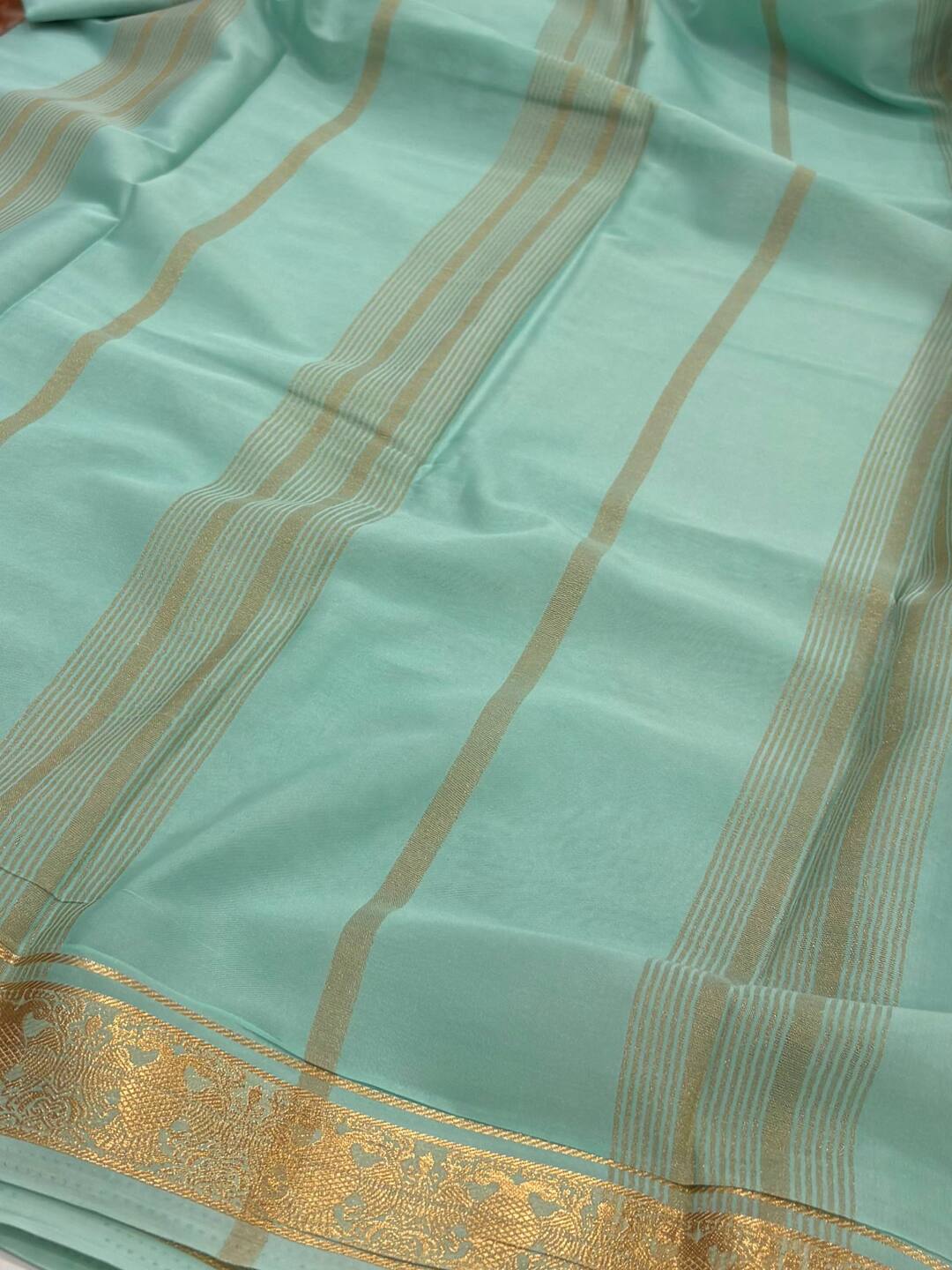 Orange With Turquoise Chiffon Saree