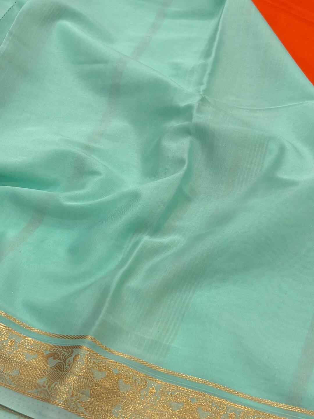 Orange With Turquoise Chiffon Saree