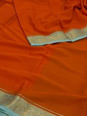 Orange With Turquoise Chiffon Saree