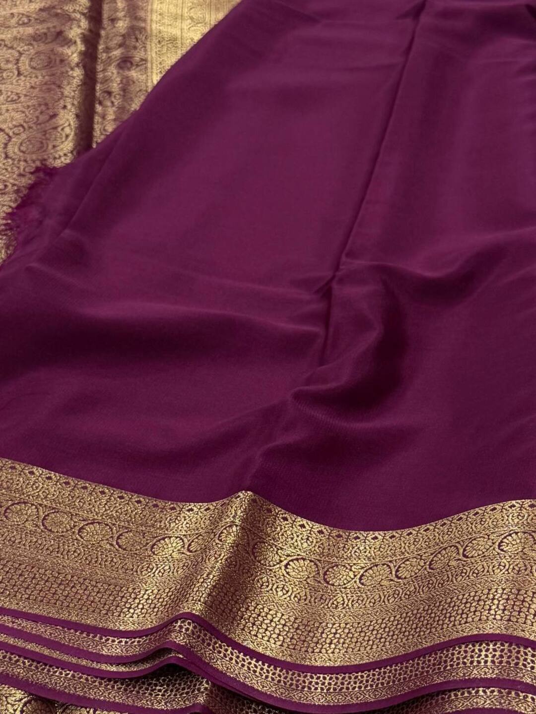 Wine Purple Full Zari Chiffon Saree