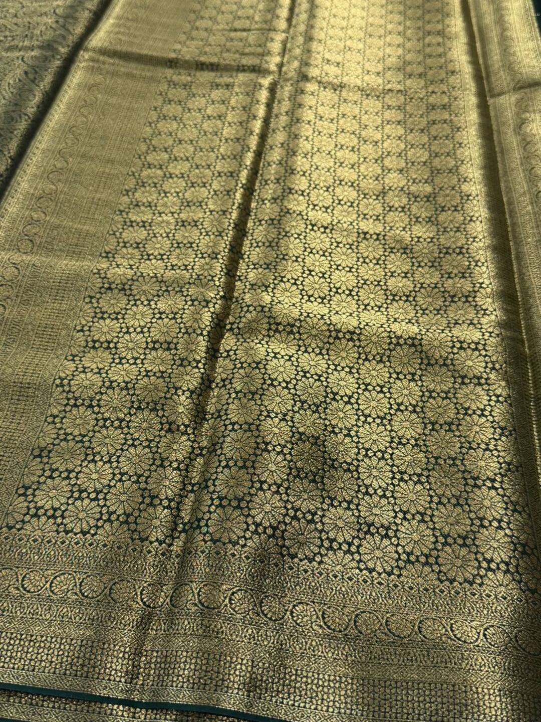 Emerald Green Full Zari Chiffon Saree