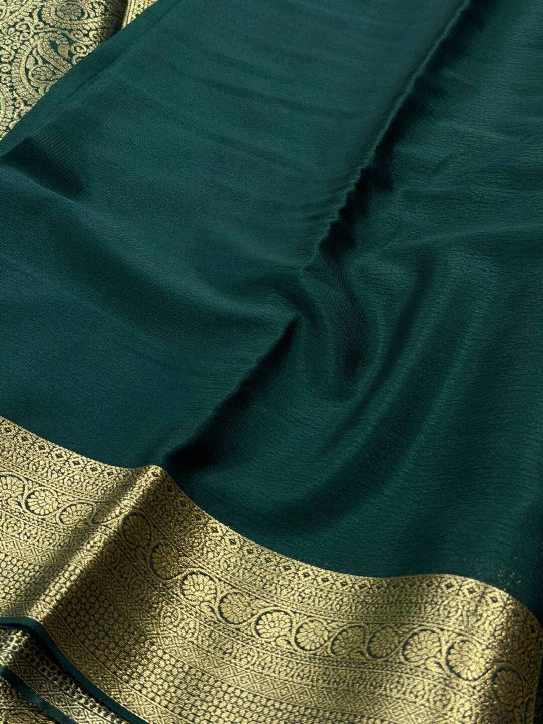 Emerald Green Full Zari Chiffon Saree