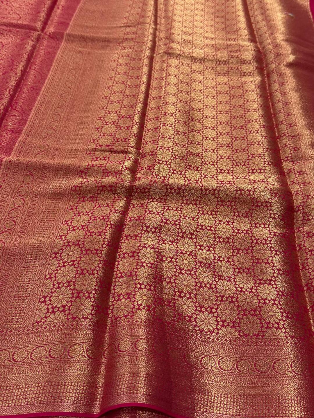 Hot Pink Full Zari Chiffon Saree