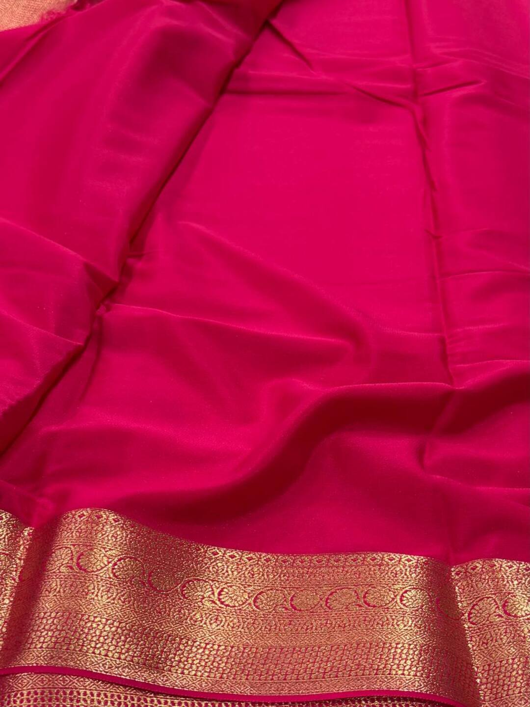 Hot Pink Full Zari Chiffon Saree