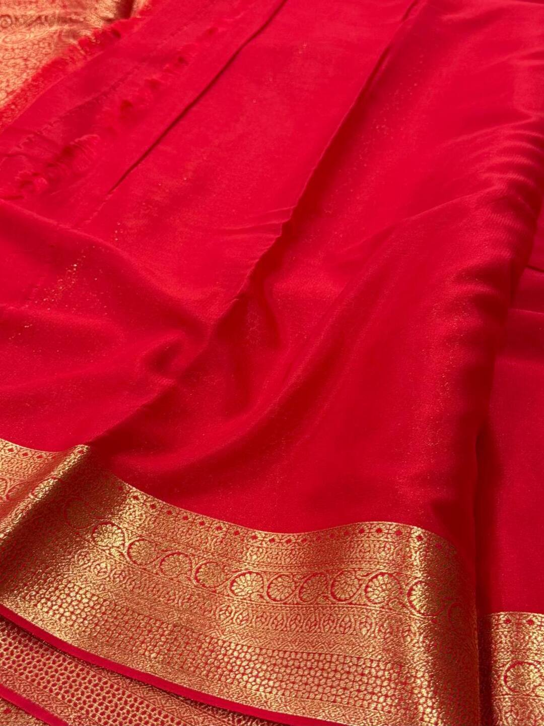 Chili Red Full Zari Chiffon Saree