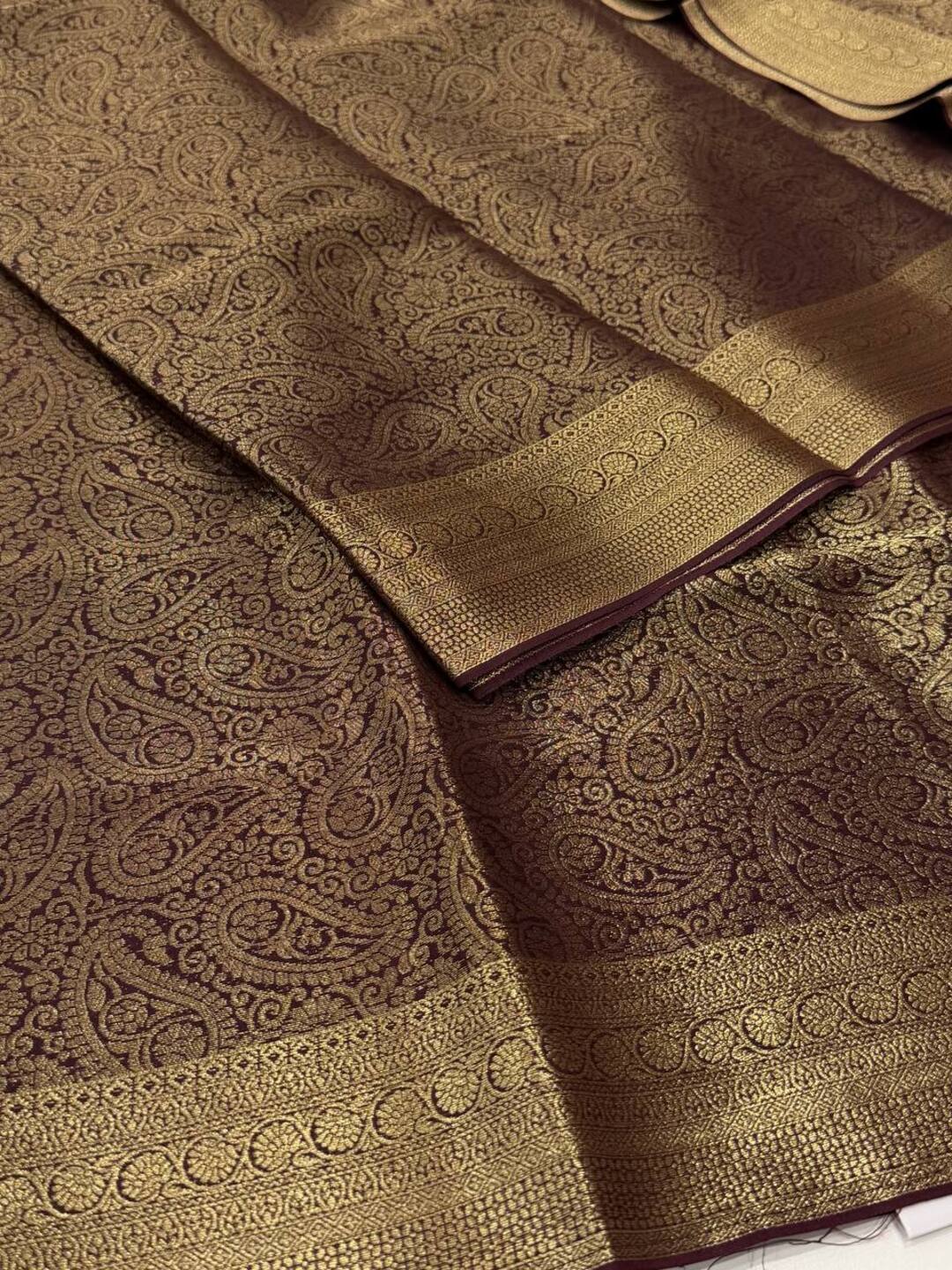 Dark Brown Full Zari Chiffon Saree
