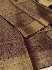 Dark Brown Full Zari Chiffon Saree