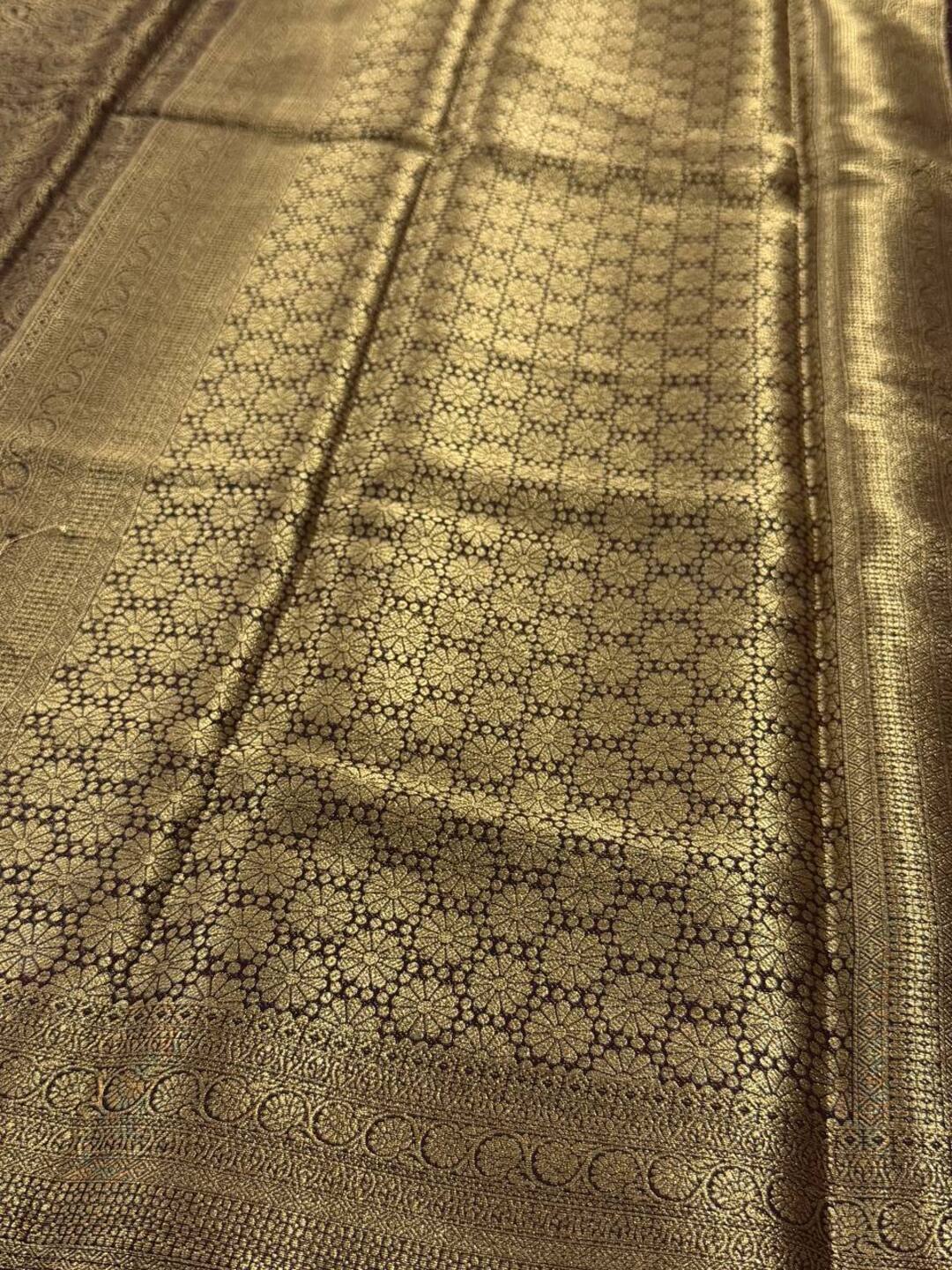 Dark Brown Full Zari Chiffon Saree