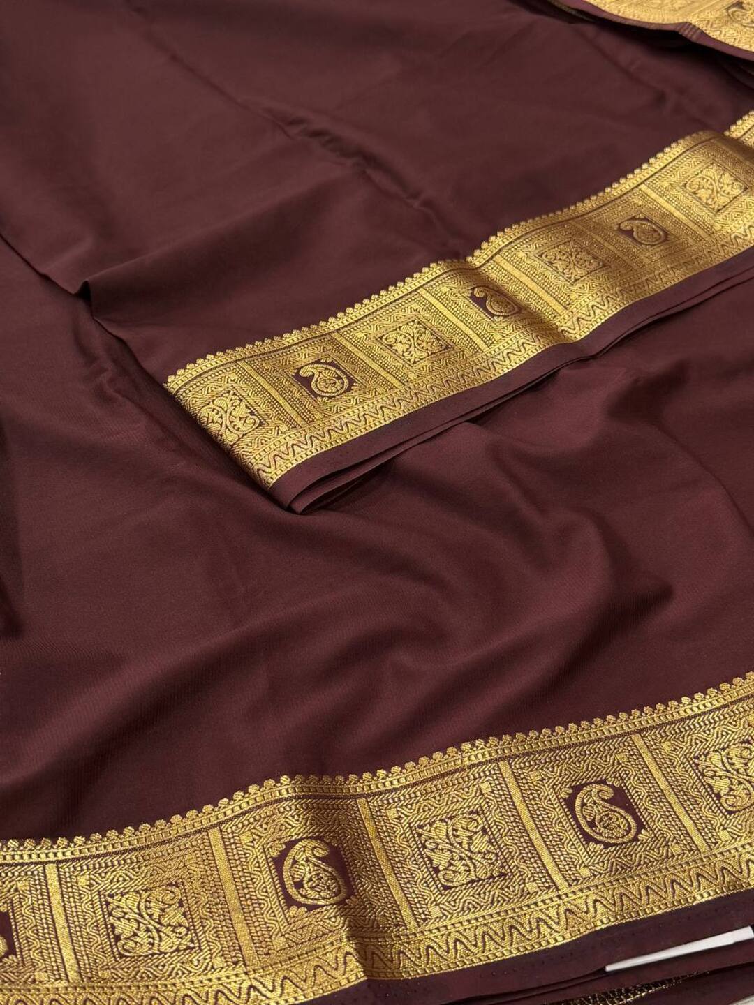 Dark Brown Semi Mysore Silk Saree