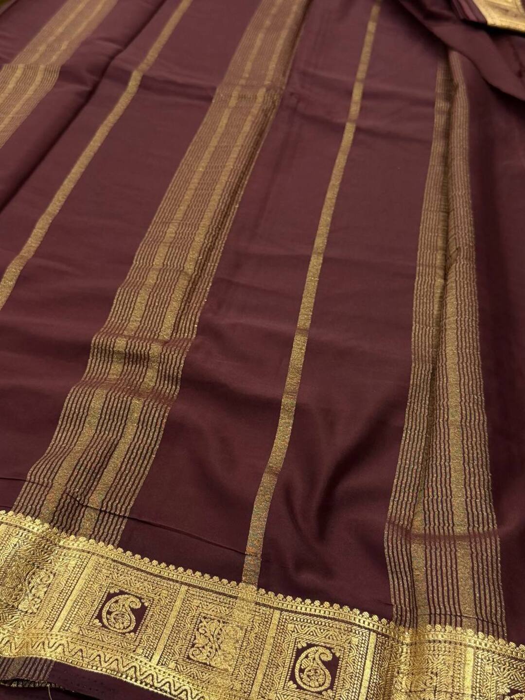 Dark Brown Semi Mysore Silk Saree