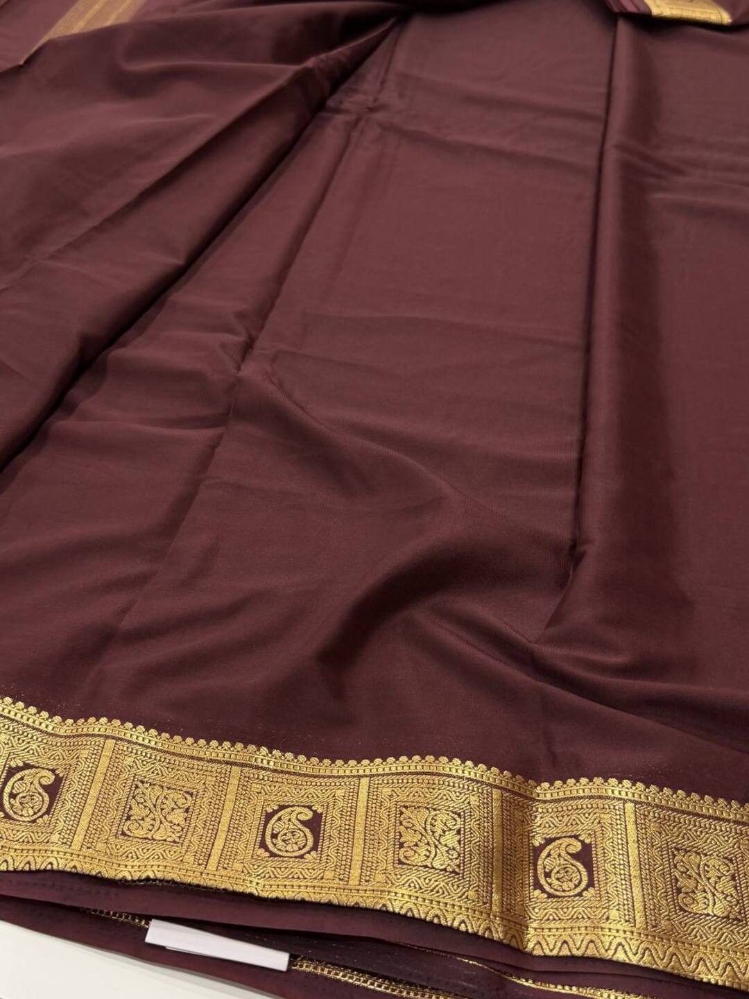 Dark Brown Semi Mysore Silk Saree