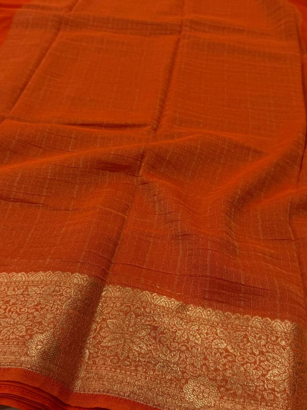 Orange Chiffon Silk Saree