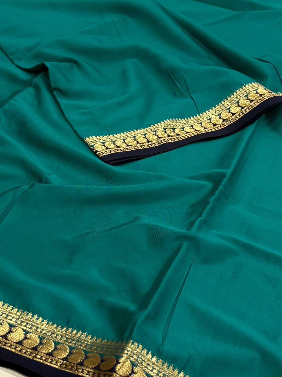 Peacock Green Semi Mysore Silk Saree