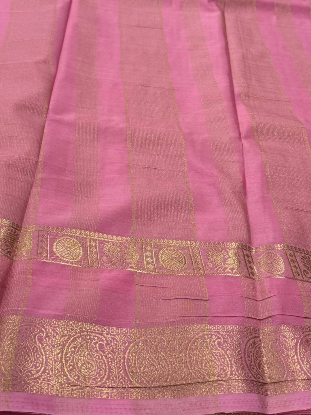 Orange Checked Semi Mysore Chiffon Saree