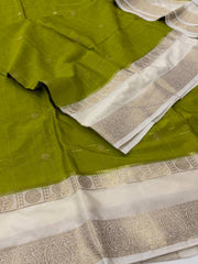 Apple Green Checked  Semi Mysore Chiffon Saree