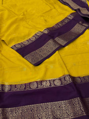 Yellow Checked Semi Mysore Chiffon Saree