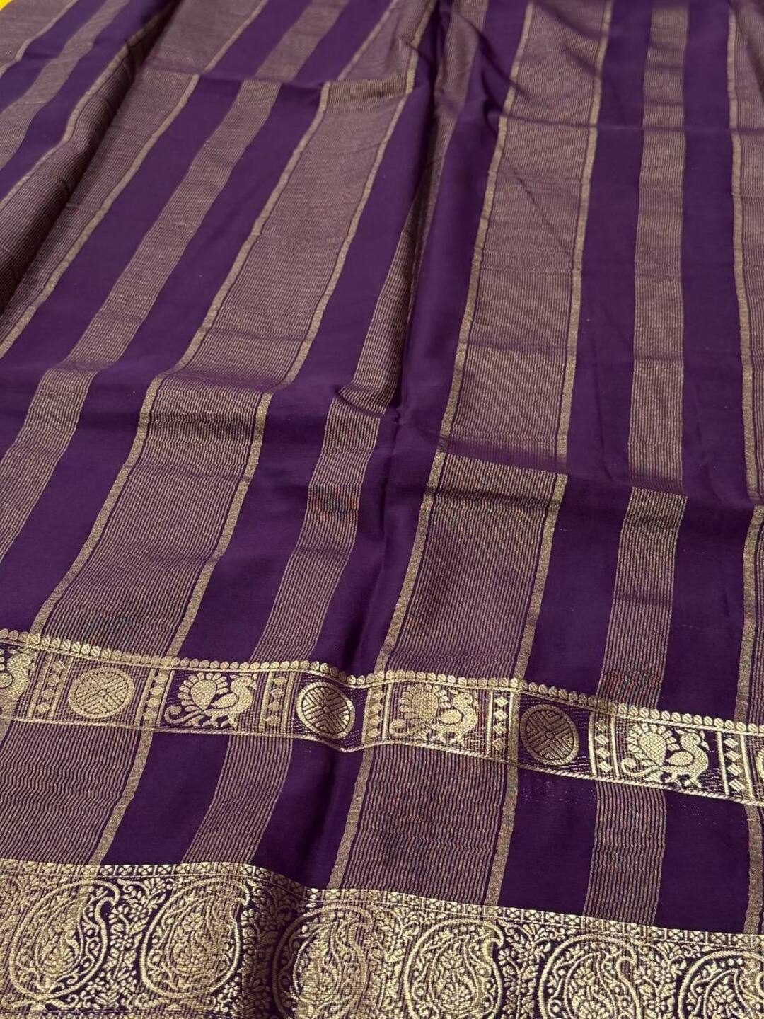 Yellow Checked Semi Mysore Chiffon Saree