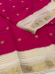 Hot Pink Semi Mysore Chiffon Saree