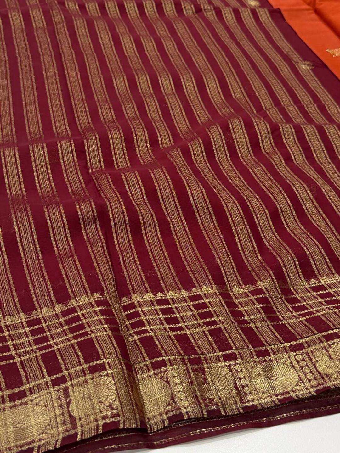 Orange Semi Mysore Chiffon Saree