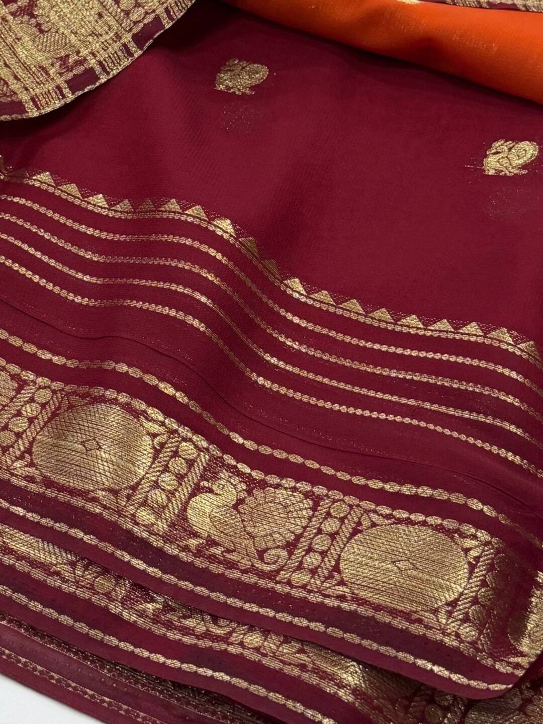Orange Semi Mysore Chiffon Saree