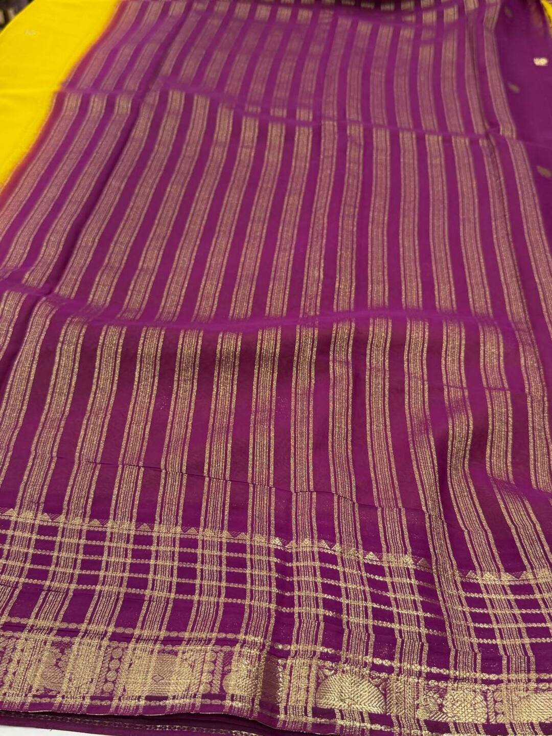 Yellow Semi Mysore Chiffon Saree