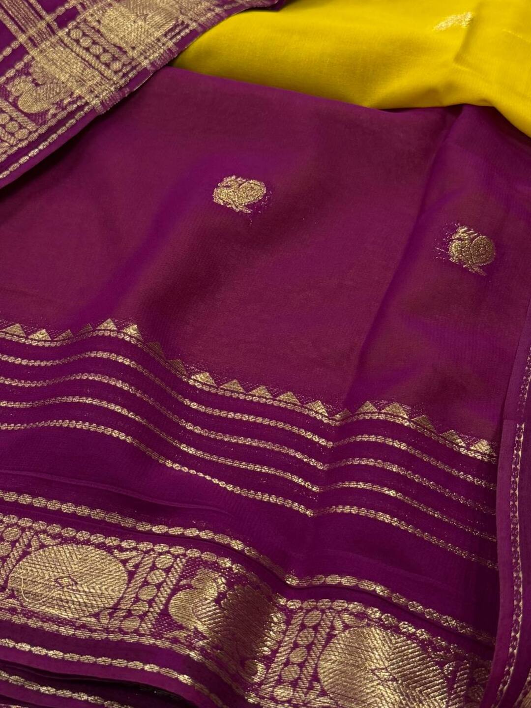 Yellow Semi Mysore Chiffon Saree