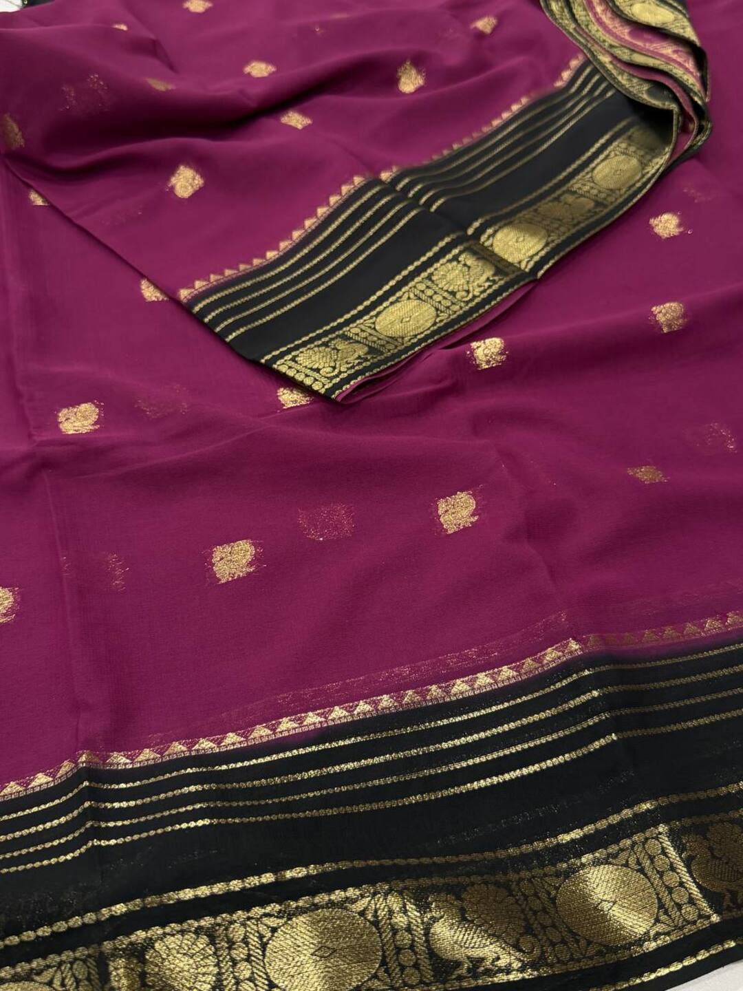 Plum Purple Semi Mysore Chiffon Saree