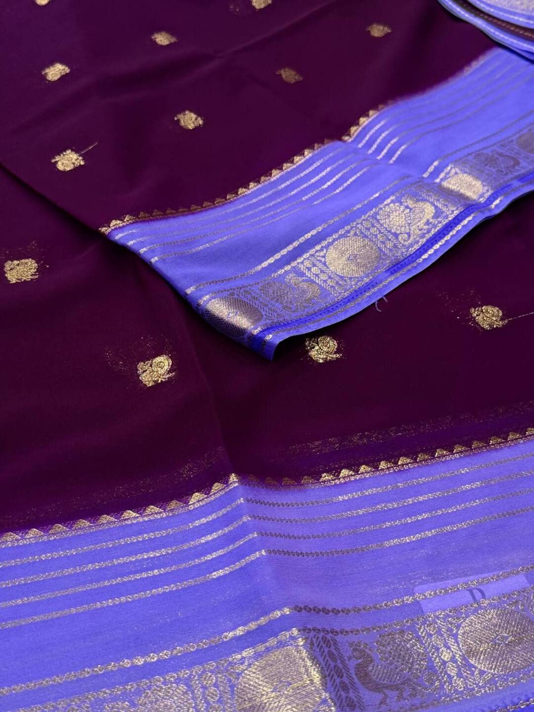 Royal Purple Semi Mysore Chiffon Saree