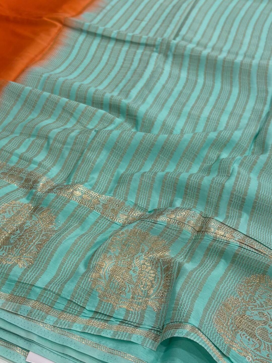 Burnt Orange Semi Mysore Chiffon Saree
